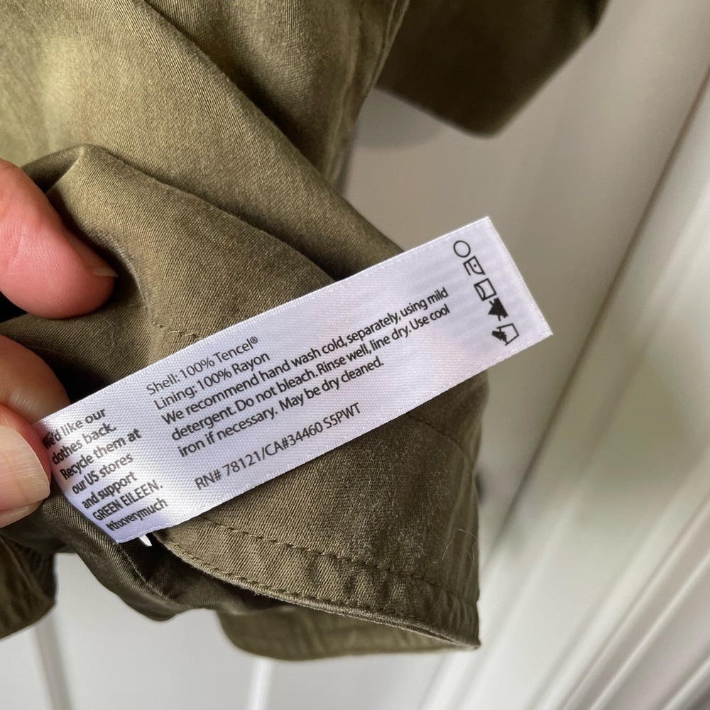 Eileen Fisher Utility Jacket Olive Green Hooded Lightweight Coat Minimalist - Picture 6 of 10